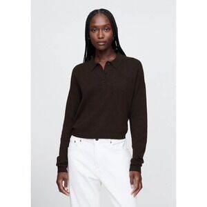 Gap Womens Black Long Sleeve Polo Sweater Cropped Knit Pullover Small